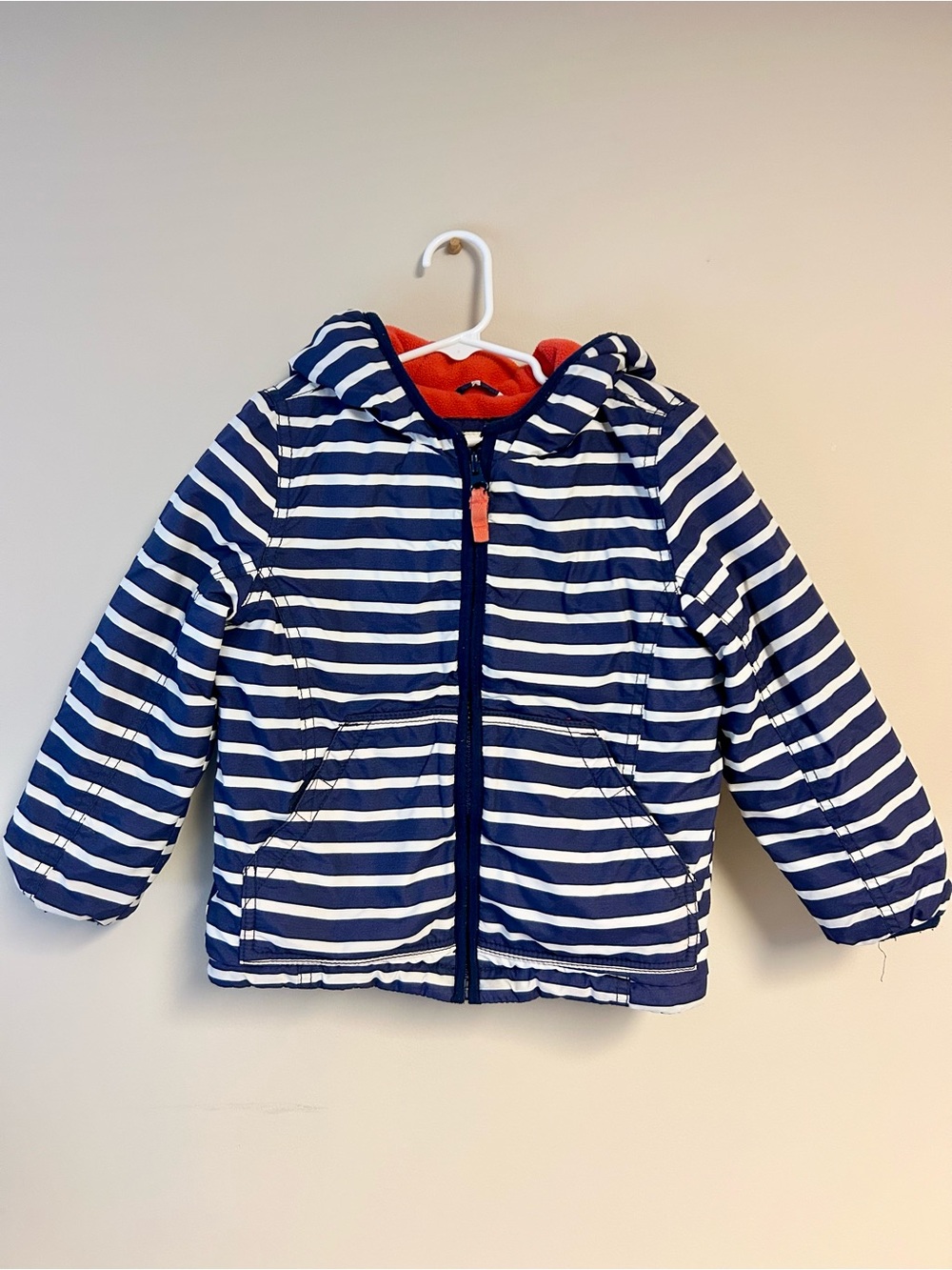 Mini Boden Navy & White Striped Hooded Kids Jacket